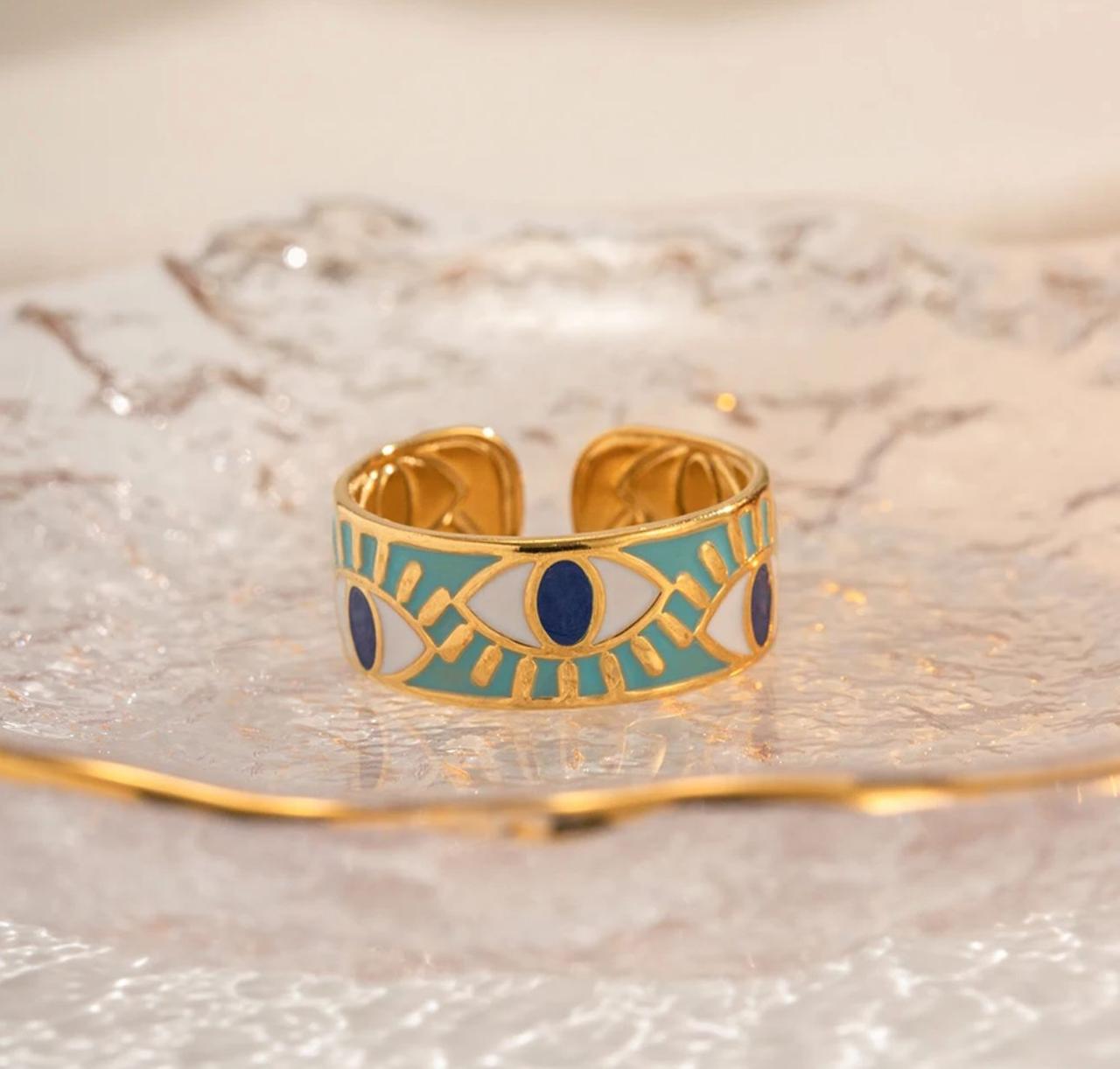 Unique Blue Devil’s Eye Adjustable Ring