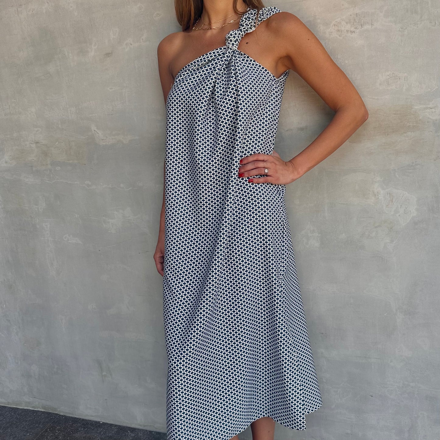 Honeycomb Navy Midi Dress