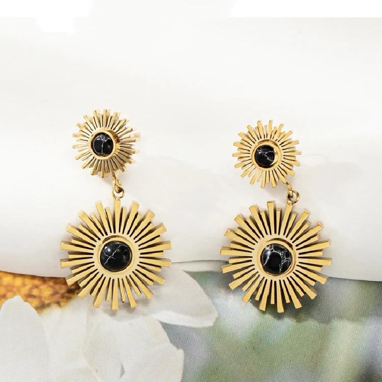 Mini Gold And Black Natural Stone Sunshine Earrings