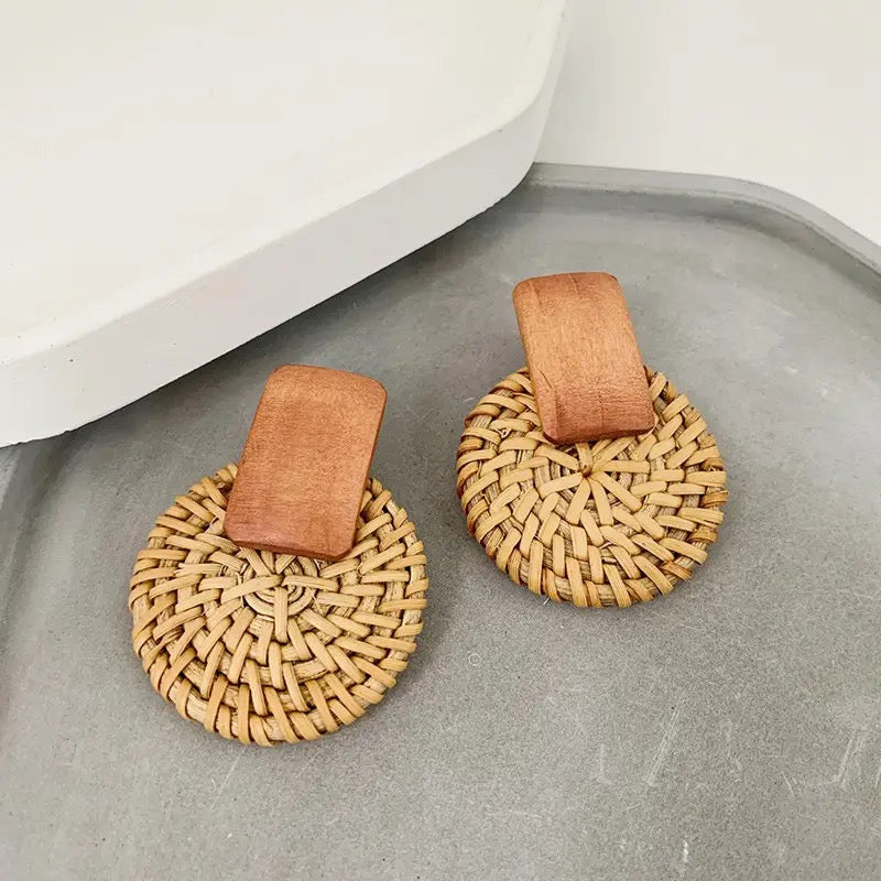 Straw Round Earrings