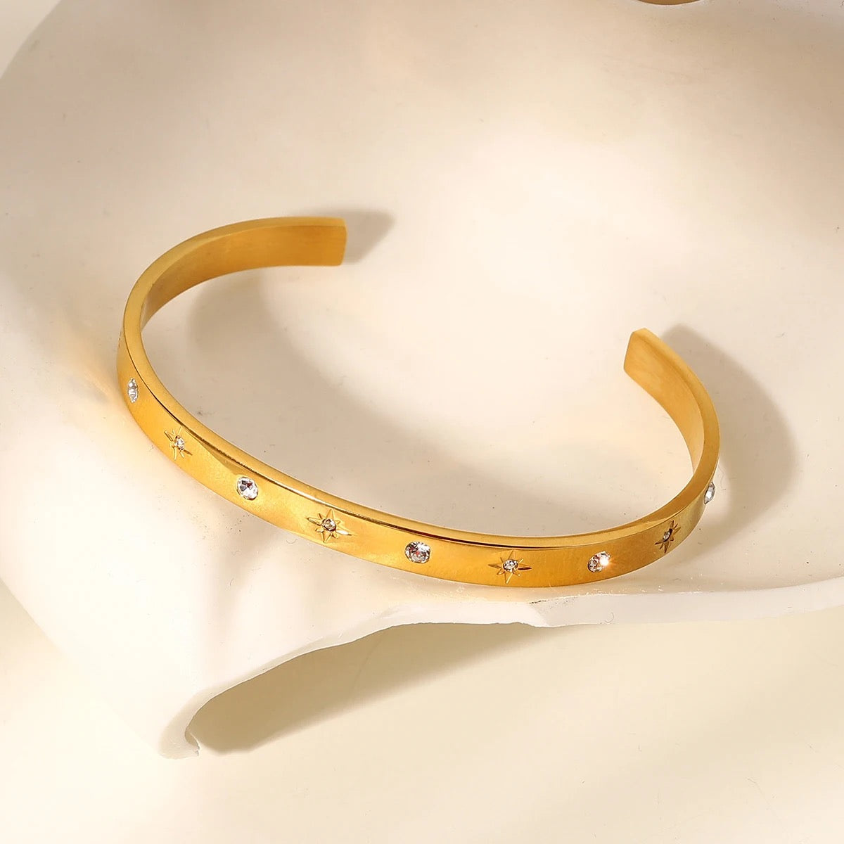 Classy Golden Stars And Dots Cuff Bracelet