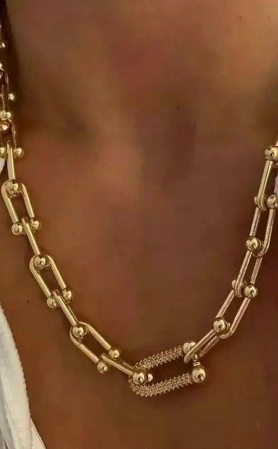 Chic Gold Plated Link Chain With Zircon