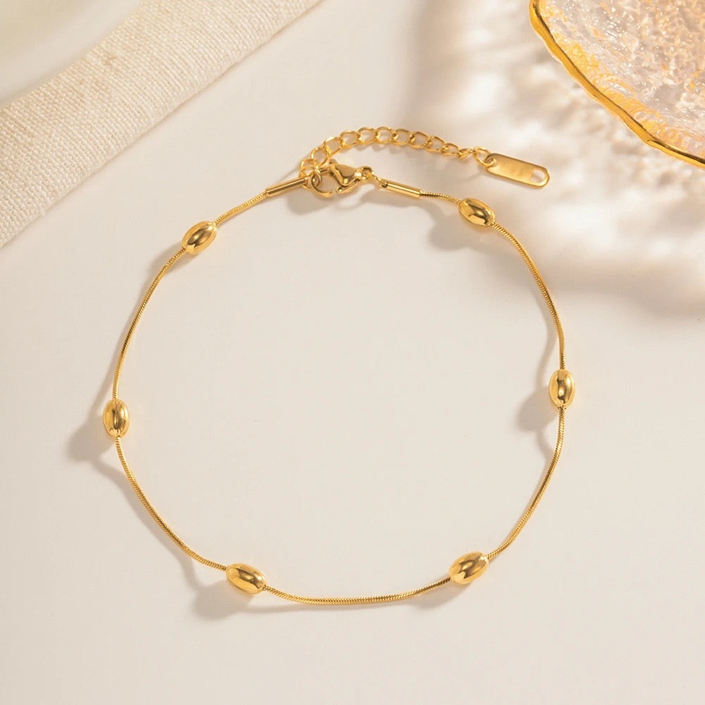Rice Beads Gold Anklet