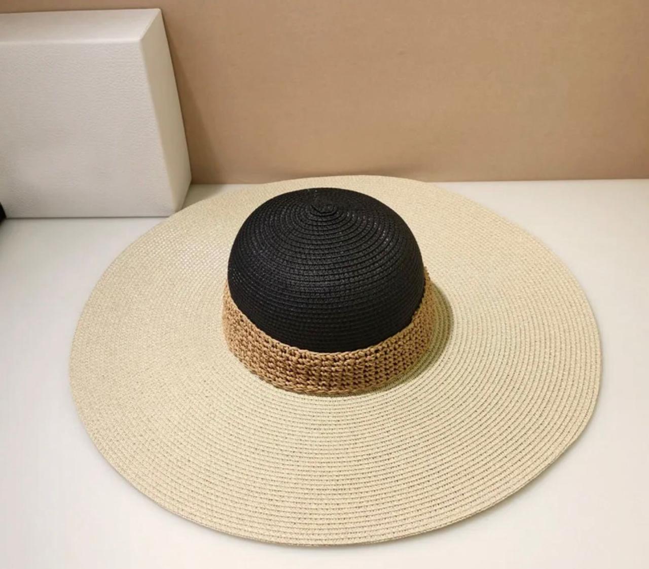 Chic Two Tone Wide Brim Straw Hat