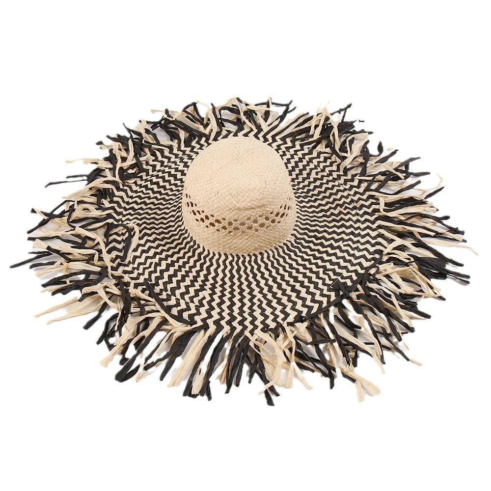 Large Brim Black And cream Knitted Sun Hat