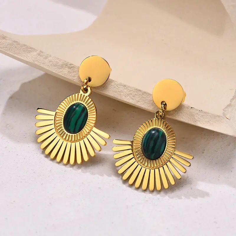 Mini Natural Stone Flower Drop Earrings