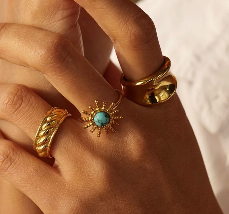 Sun shape african turquoise Ring
