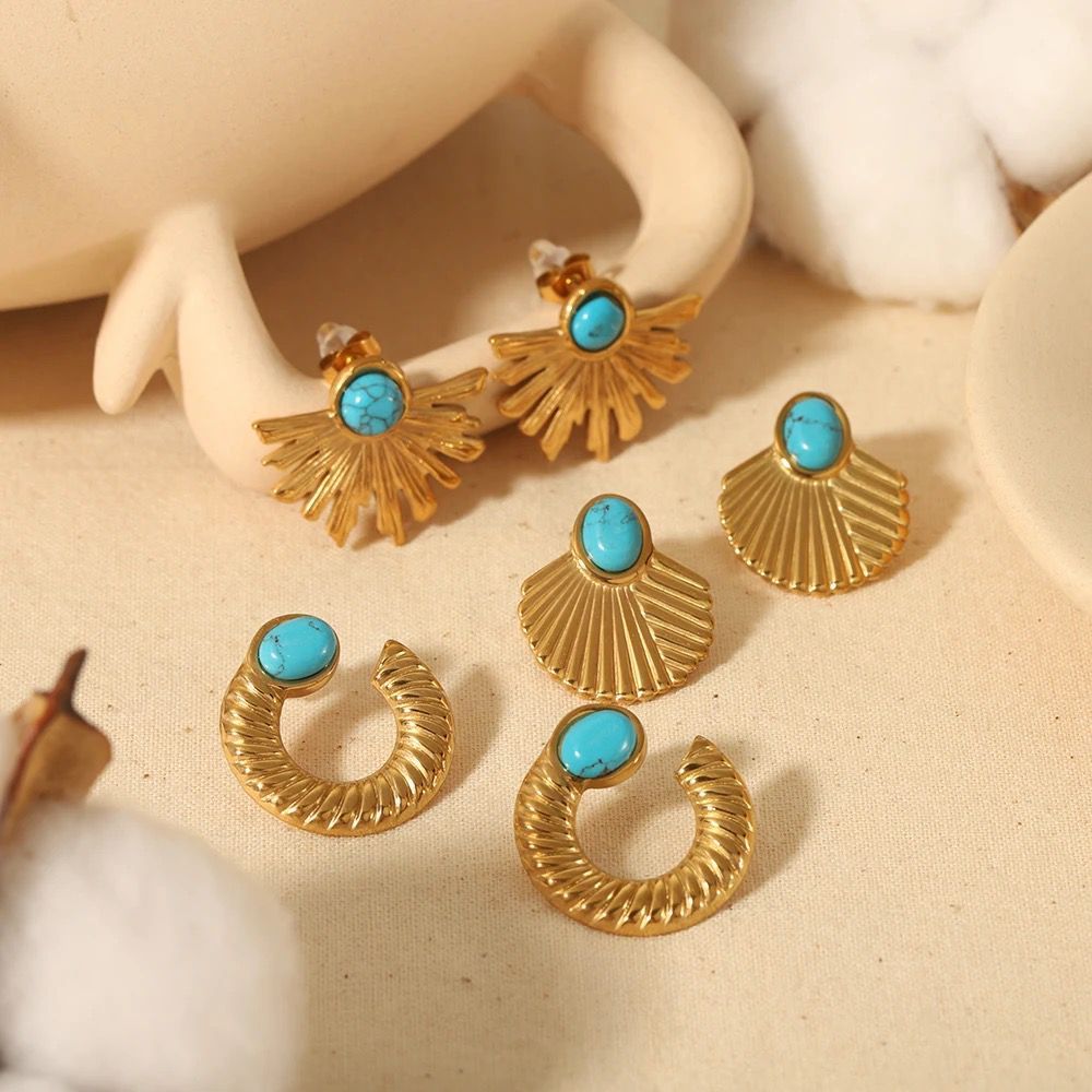 Vintage Retro Blue Ntural Stone Earrings