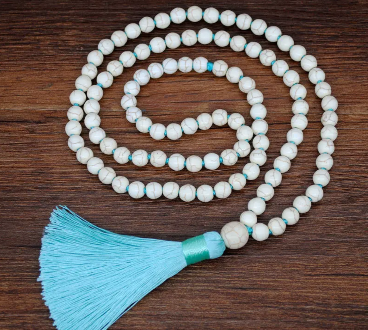 Natural Stone Bead Tassel Summer Necklace