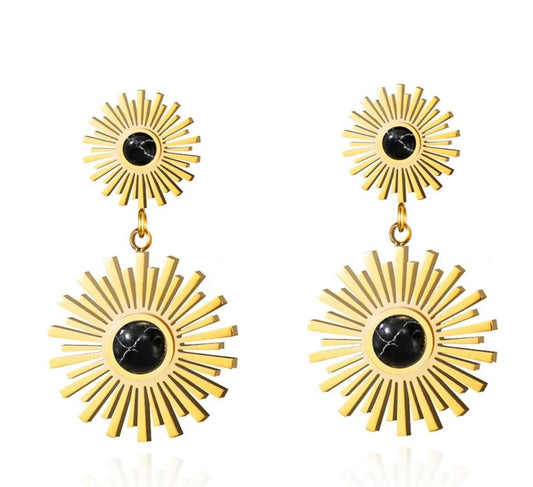 Mini Gold And Black Natural Stone Sunshine Earrings