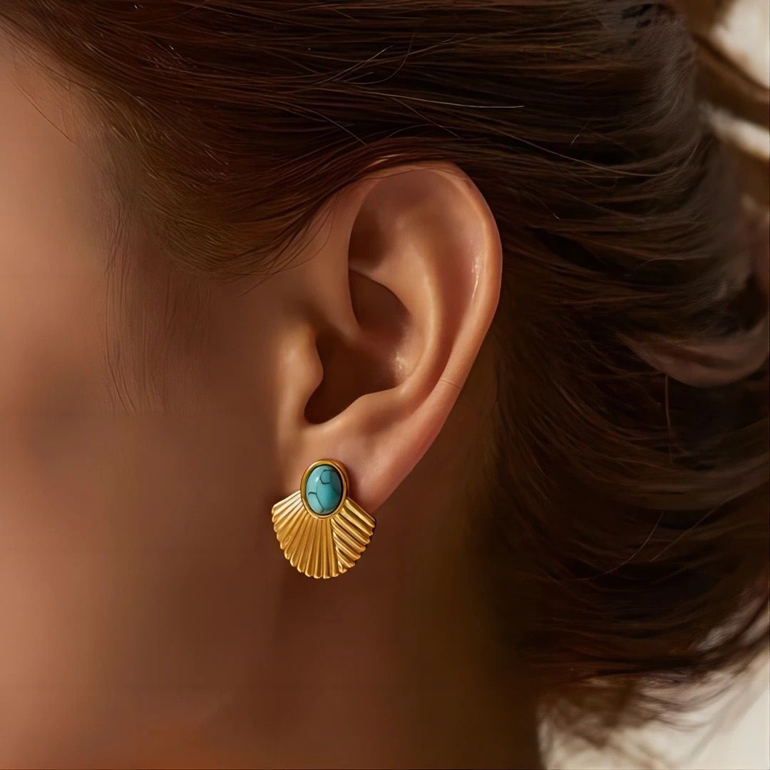 Turquoise Fan-Shaped  Earrings