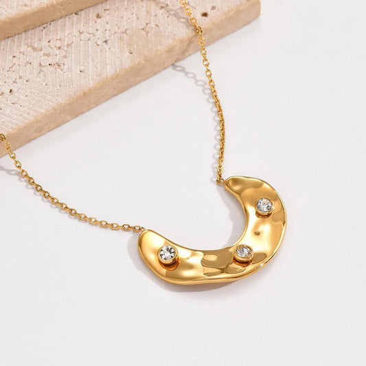 Gold Plated Moon With  Cubic Zircon Necklace
