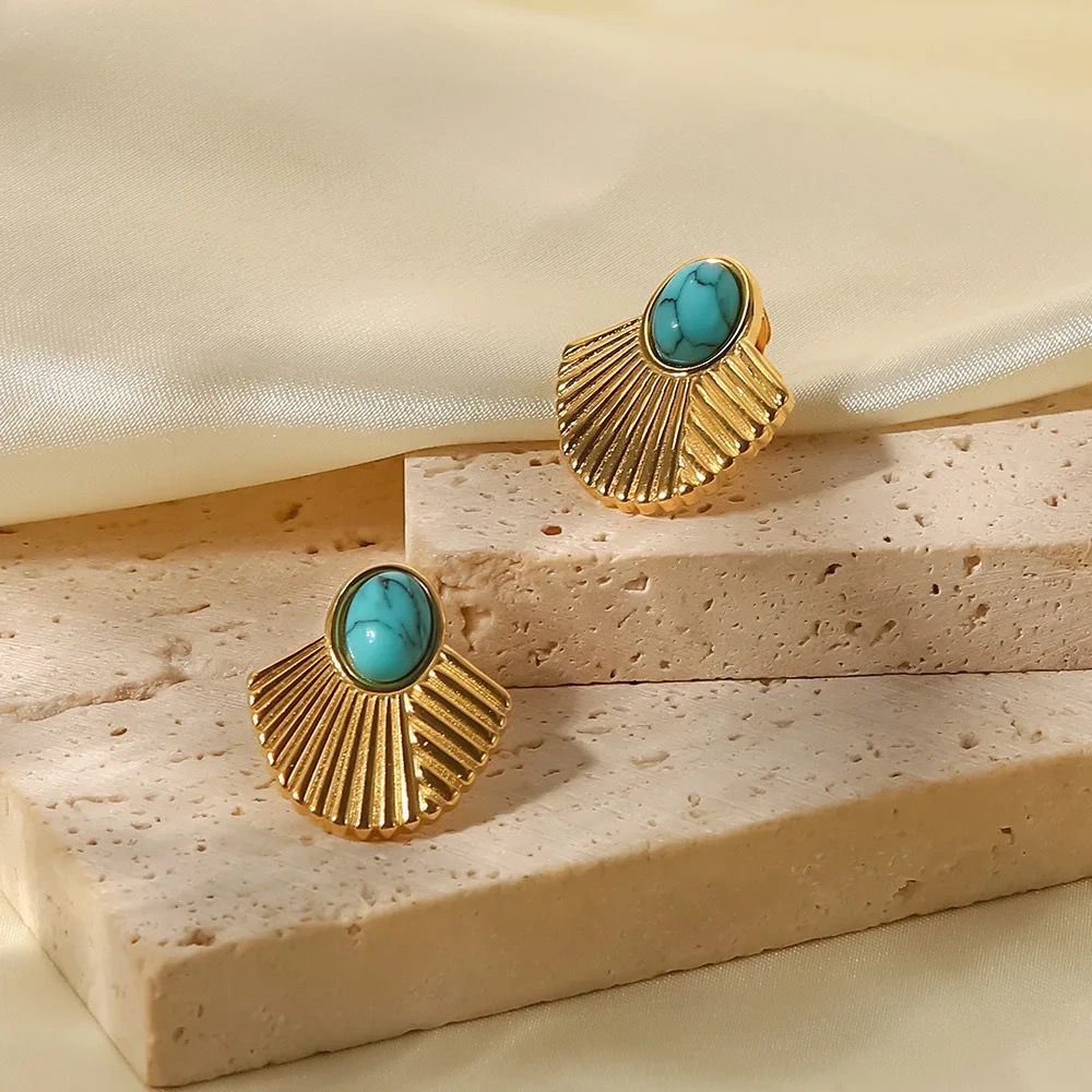 Turquoise Fan-Shaped  Earrings