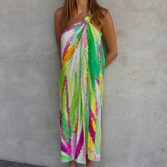 Splash Cocktail and Party Midi Dress 💚🎨✨
