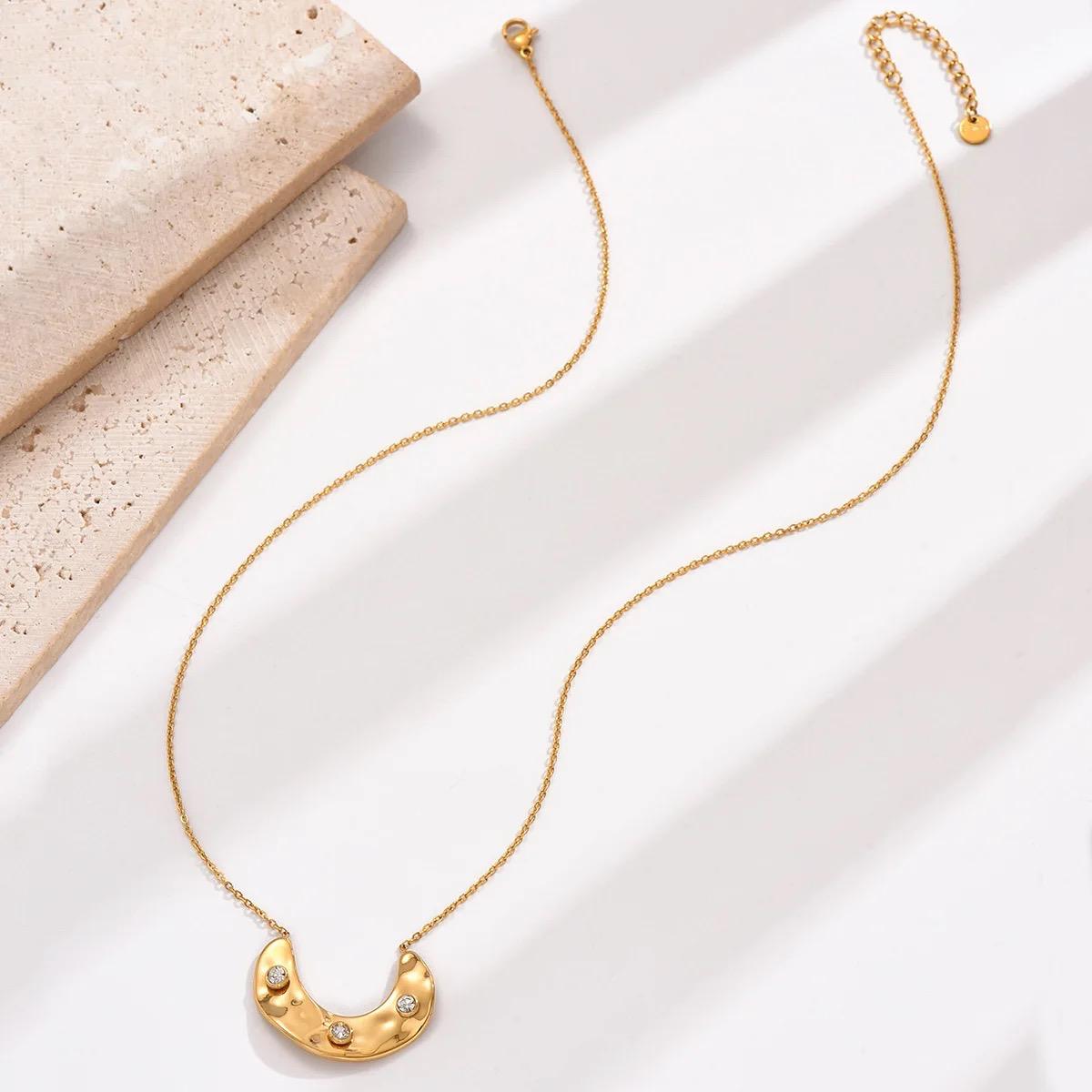 Gold Plated Moon With  Cubic Zircon Necklace