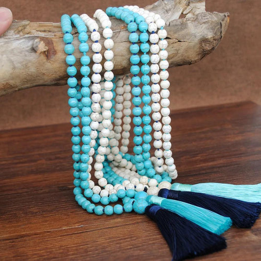 Natural Stone Bead Tassel Summer Necklace