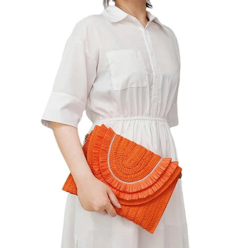 Summer Straw Orange Clutch