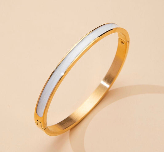 Gold Bangle Engraved In White