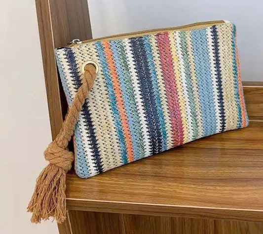 Straw Colorful  Woven Messenger Pouch