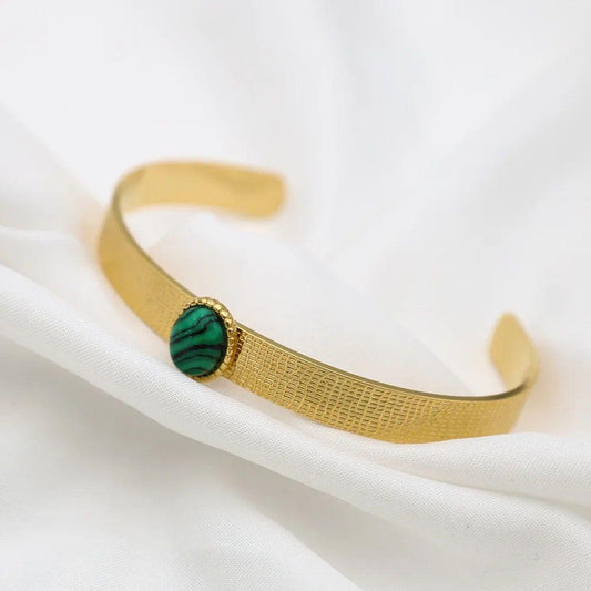 Gorgeous Green Natural Stone Open Cuff Bracelet