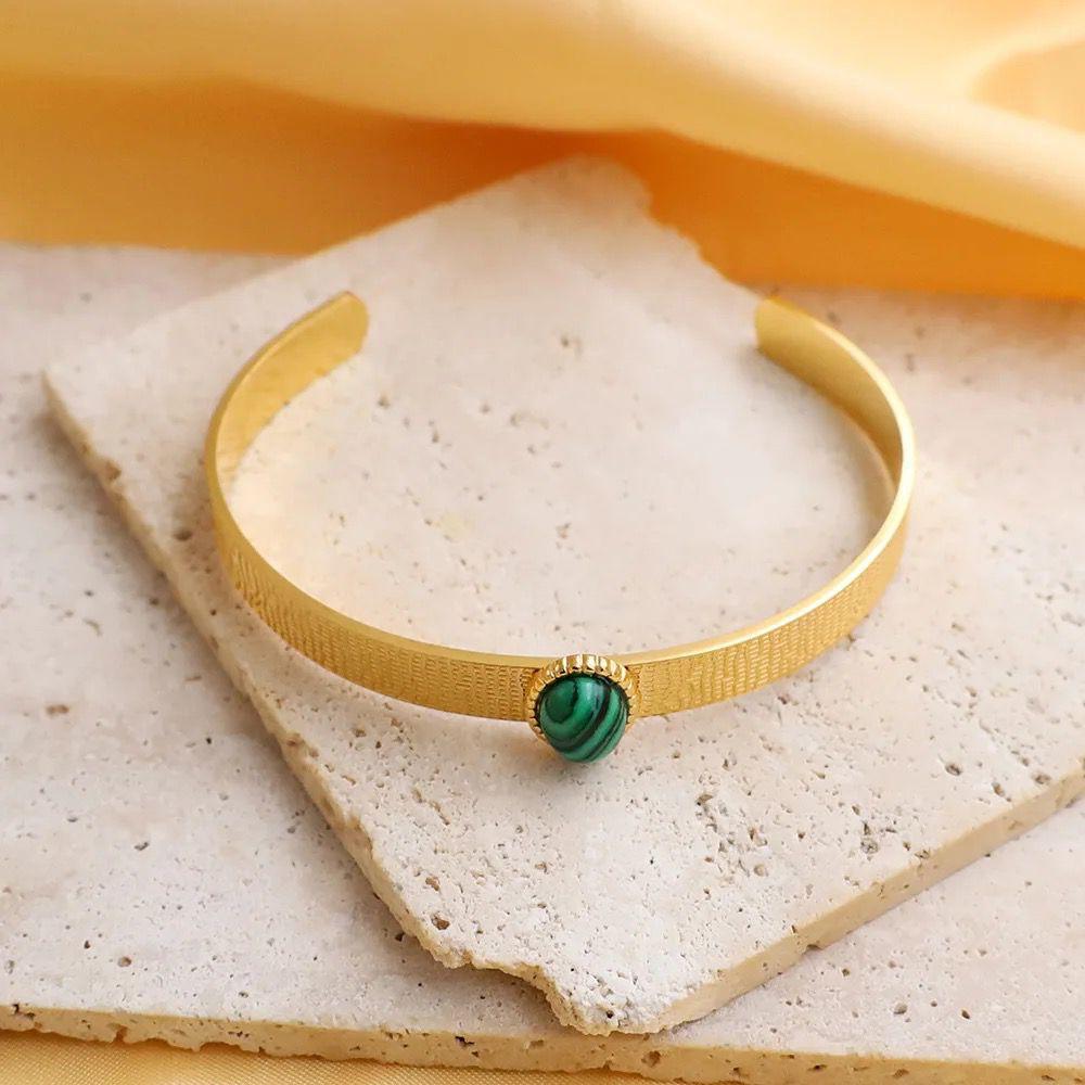 Gorgeous Green Natural Stone Open Cuff Bracelet