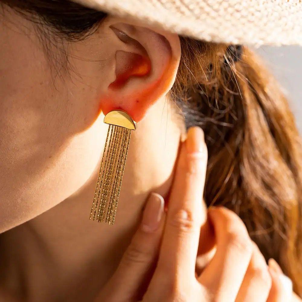 Half Moon Long Tassel Earrings