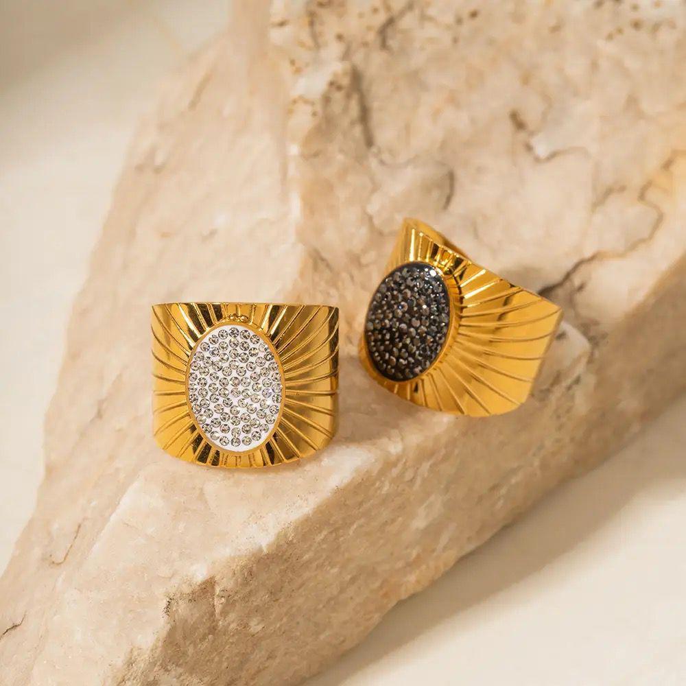 Glittering Black Diamond Open Ring