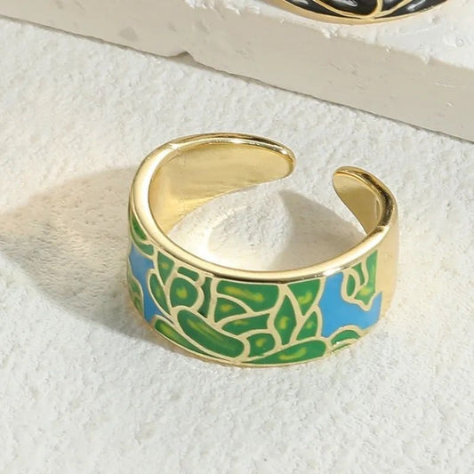 Leaf pattern open Ring